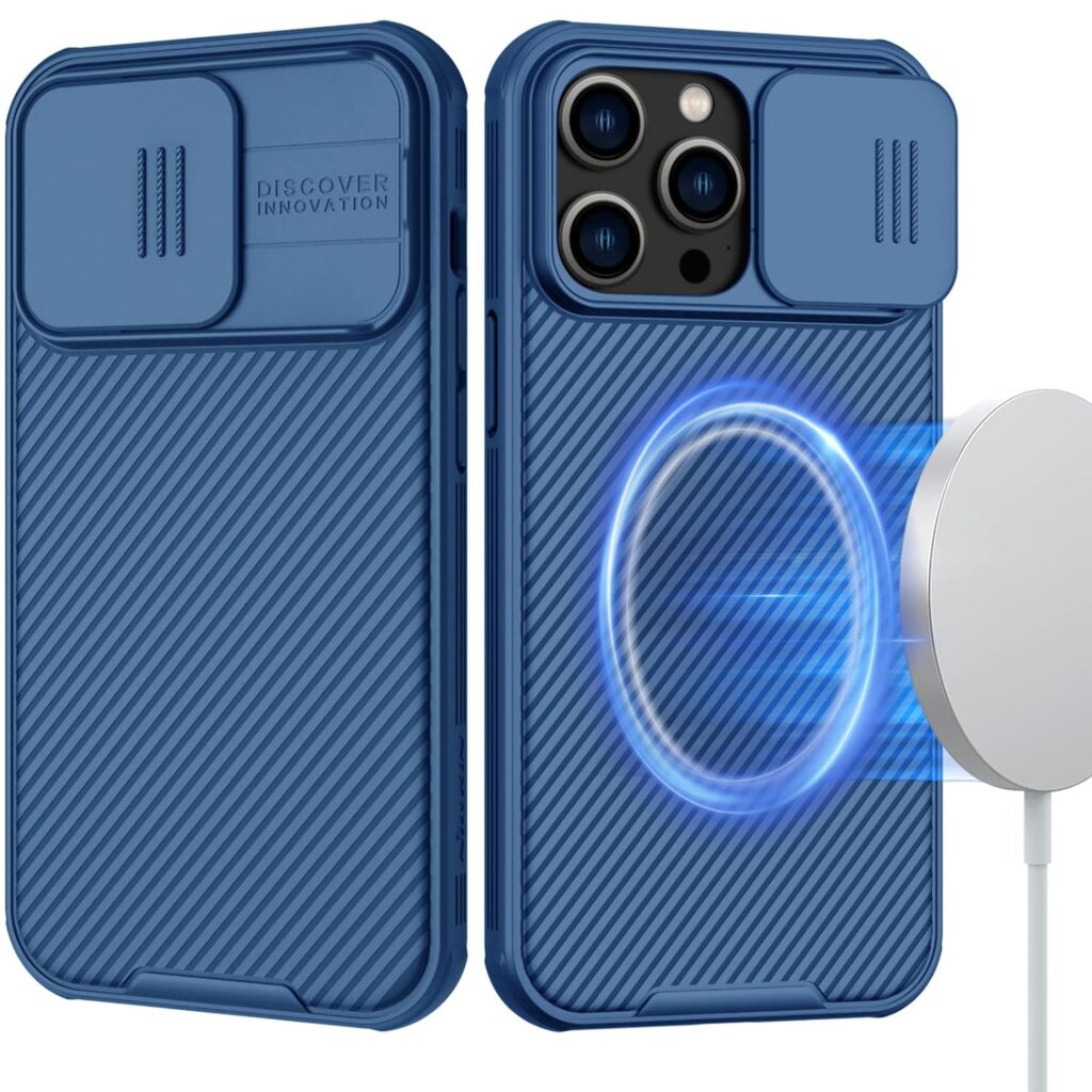 Nillkin Plastic for iPhone 14 Pro Max Case with Magnetic [Slide Camera Cover Protection] [Compatible with Magsafe] Anti-Scratch Shockproof Slim Phone Case for iPhone 14 Pro Max 6.7'' Blue