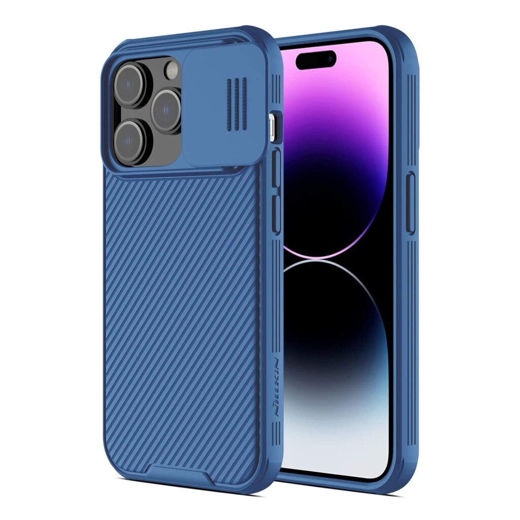 Nillkin Polycarbonate Designed for iPhone 14 Pro Max Case with Camera Cover, Camshield Pro Case with Slide Camera Protection, Slim Fit Thin Shockproof Cover for iPhone 14 Pro Max 6.7 Inch, Blue