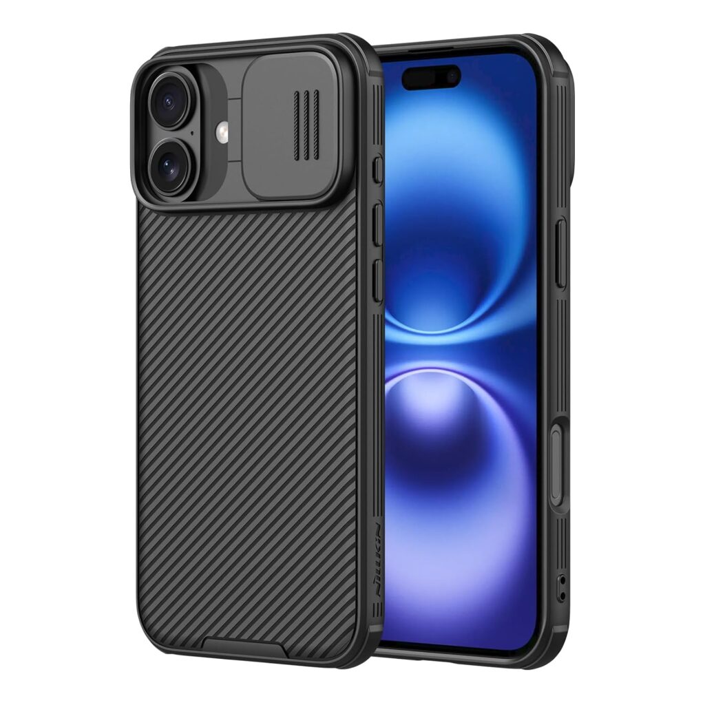 Nillkin Thermoplastic Polyurethane For iPhone 16 Plus Case With Slide Camera Cover, [Upgraded Camera Lens Protection] Slim Shockproof Protective Phone Slim Case For iPhone 16 Plus 6.7 Inch, Black