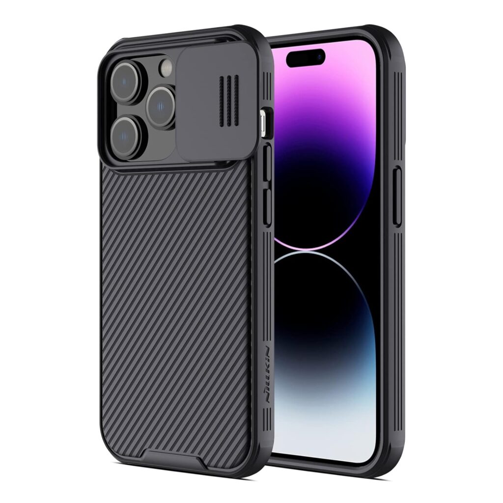 Nillkin for iPhone 14 Pro Max Case with Sliding Camera Cover,[Full Around Protection],[Anti-Fingerprint],[Carbon Fiber Texture Anti-Scratch],Slim Shockproof Case Protective 6.7",Black(Polycarbonate)