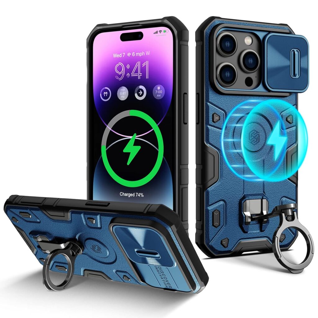 Nillkin for iPhone 14 Pro Max Magnetic Case, [Military Grade Protection & Compatible with MagSafe], CamShield Armor 14 Pro Max 5G Case 6.7’’, with Slide Camera Cover,Built-in Magnet Circle (Blue)