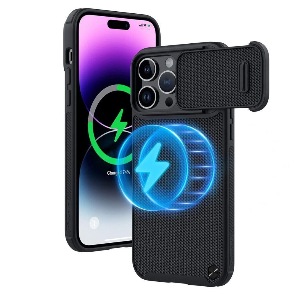 Nillkin for iPhone 14 Pro Max Magsafe Case with Camera Cover, CamShield Nylon Fiber 14 Pro Max 5G Car Mount Case 6.7’’, Built-in Strong Magnet Circle