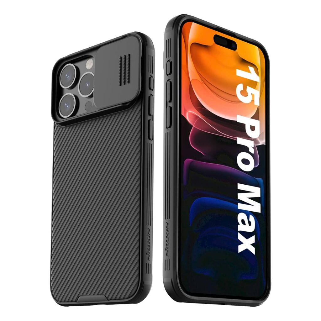 Nillkin for iPhone 15 Pro Max Case, Camshield Pro 15 Pro Max Case with Camera Cover, Slide Cover Compatible with iPhone 15 Pro Max 5G Case 6.7'' (for iPhone 15 Pro Max(6.7 Inch), Black) - Plastic
