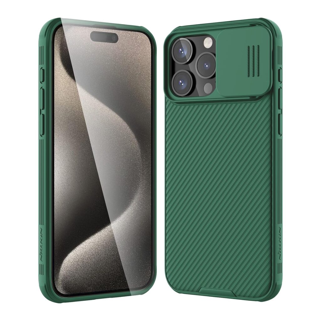 Nillkin for iPhone 15 Pro Max Case with Sliding Camera Cover [Upgraded Lens Protection] [Hard PC+TPU Bumper], Slim Shockproof Protective Phone Case 6.7" 2023, Green