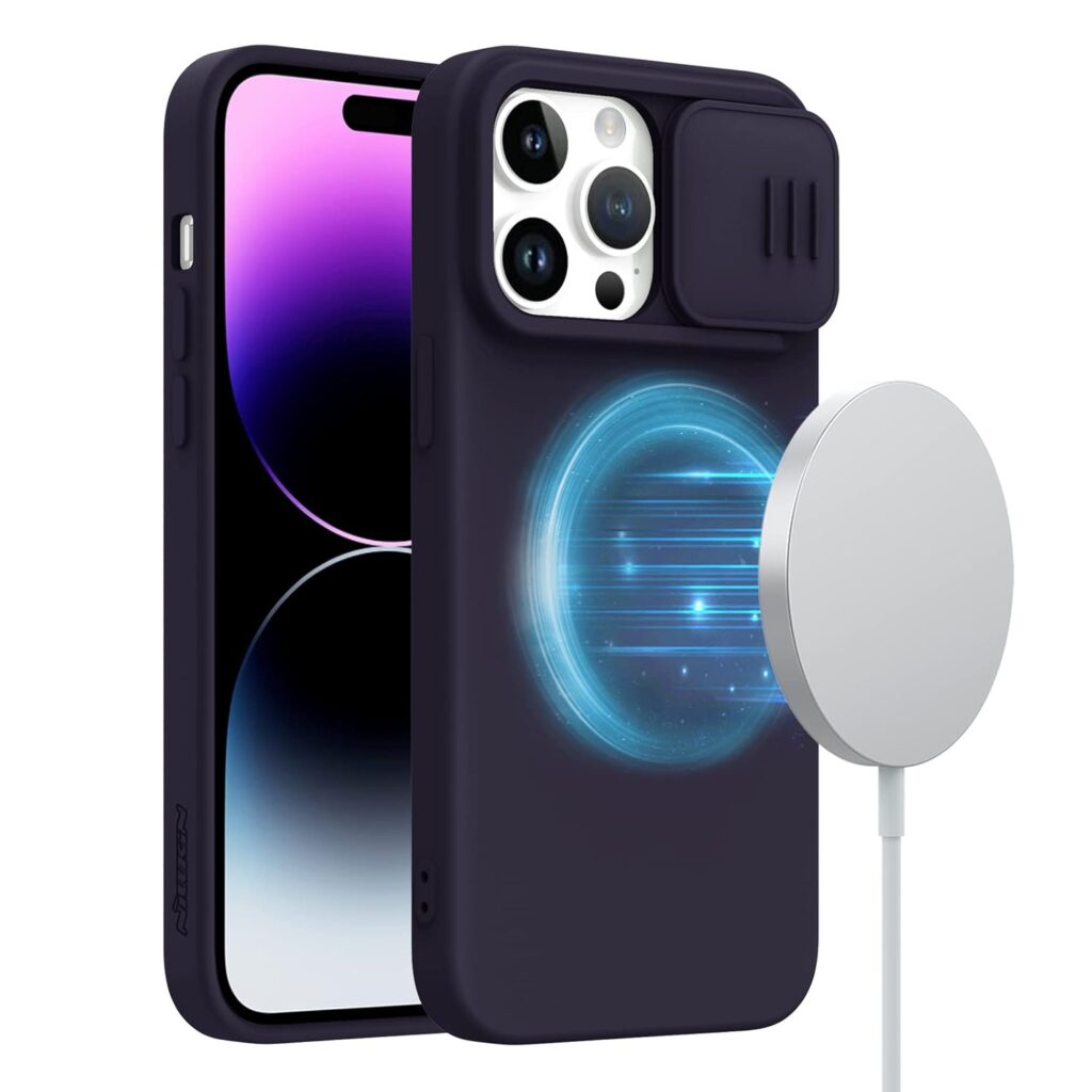 Nillkin iPhone 14 Pro Max Case with Slide Camera Cover, Silicone Magnetic Case with Compatible with Magsafe, CamShield Silky Case for 14 Pro Max 6.7 inch, Midnight Purple