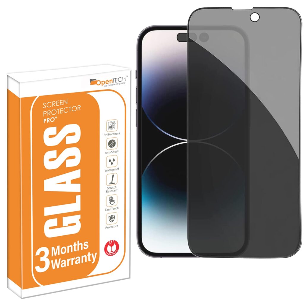 OpenTech® Privacy Tempered Glass Screen Protector Compatible for iPhone 15 Pro Max (6.7 Inches) with Edge to Edge Coverage and Easy Installation kit
