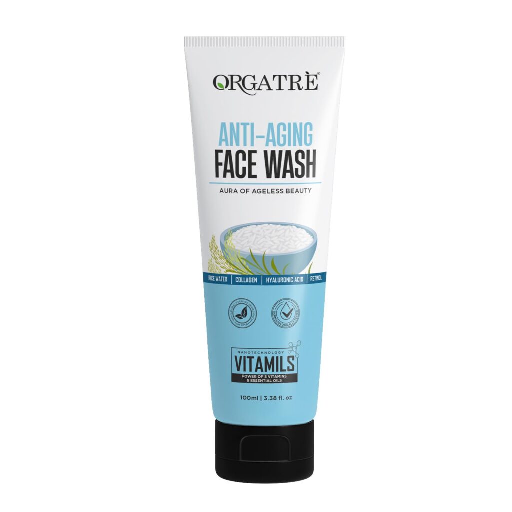 Orgatre Anti-Aging Face Wash for Men & Women | With Rice Water, Collagen, Hyaluronic Acid & Retinol | Gentle Cleanser for Wrinkles, Fine Lines, Hydration & Youthful Glow | 100ml