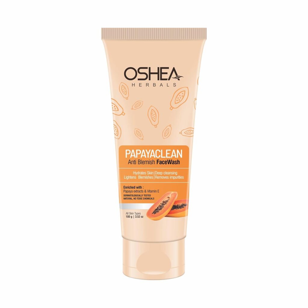 Oshea Herbals Papayaclean Anti Blemishes Gel Face Wash for Women & Men | Hydrating Face Wash for All Skin Types | Lightens Blemishes & Brightens Skin with Papaya Extracts & Vitamin E - 100gm