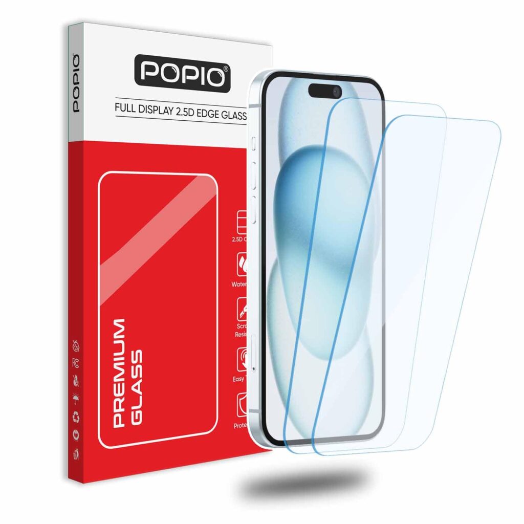 POPIO Borderless Military-Grade Gorilla Tempered Glass for iPhone 15 Plus/iPhone 16 Plus (Transparent) Case Friendly Full Screen Coverage with Installation Kit, Pack of 2