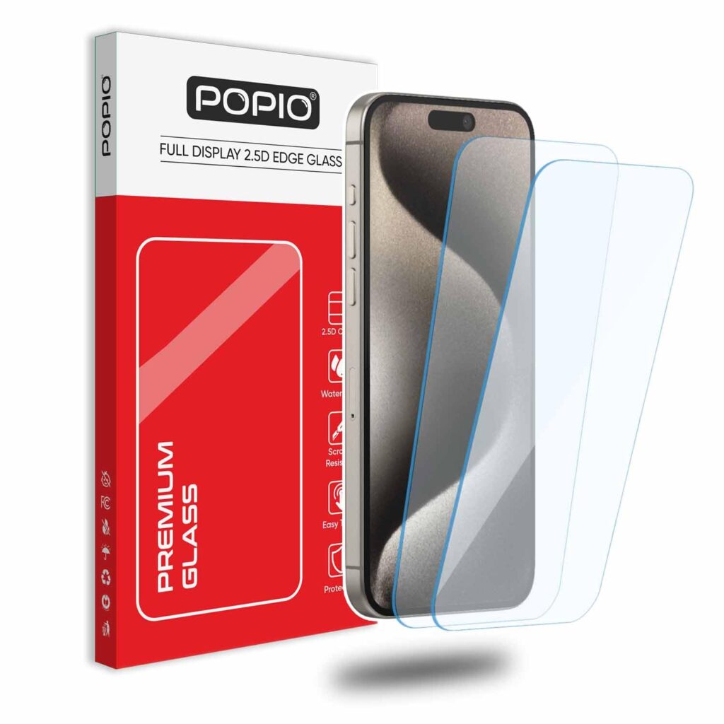 POPIO Borderless Military-Grade Gorilla Tempered Glass for iPhone 15 Pro Max (Transparent) Case Friendly Full Screen Coverage with Installation Kit, Pack of 2