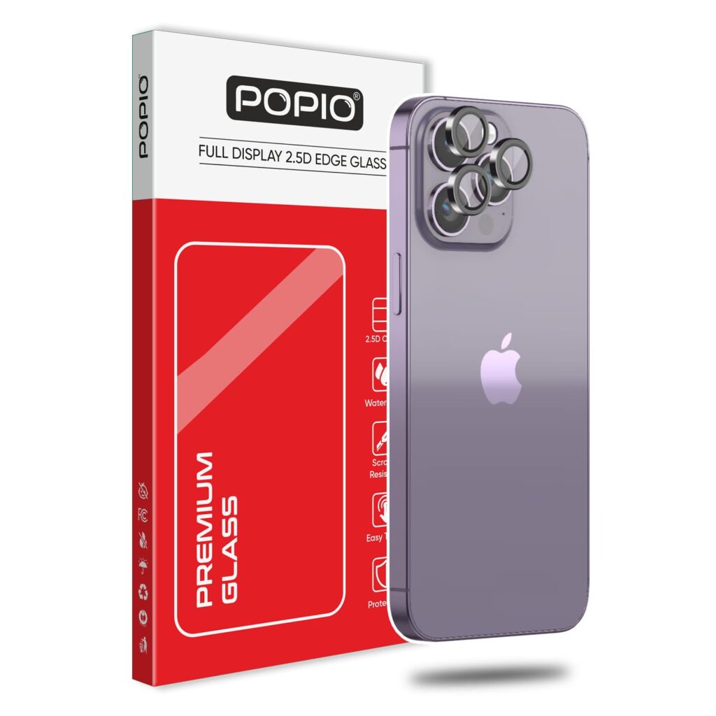 POPIO Camera Lens Protector For iPhone 14 Pro/iPhone 14 Pro Max (Black), 1 Set, with Easy Installation Kit