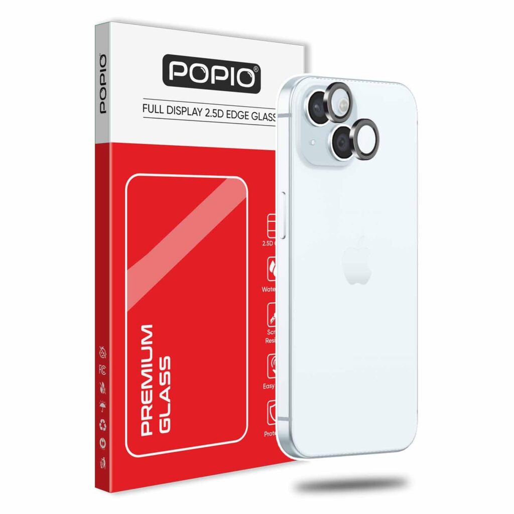 POPIO Camera Lens Protector For iPhone 15 / iPhone 15 Plus (Black), 1 Set, with Easy Installation Kit