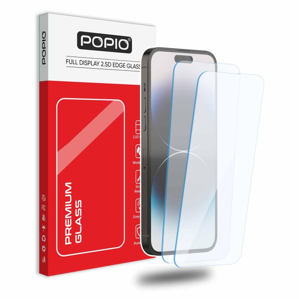 POPIO Tempered Glass Compatible For Iphone 14 Pro Max (Transparent) Edge To Edge Full Screen Coverage With Installation Kit For Cellphone, Pack Of 2