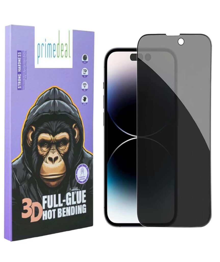 Prime deal Military-Grade Gorilla Tempered Glass Compatible For iPhone 14 Pro Max (Black) Edge To Edge Coverage With Easy Installation Kit for Smartphone (Iphone 14 Pro Max Privacy)