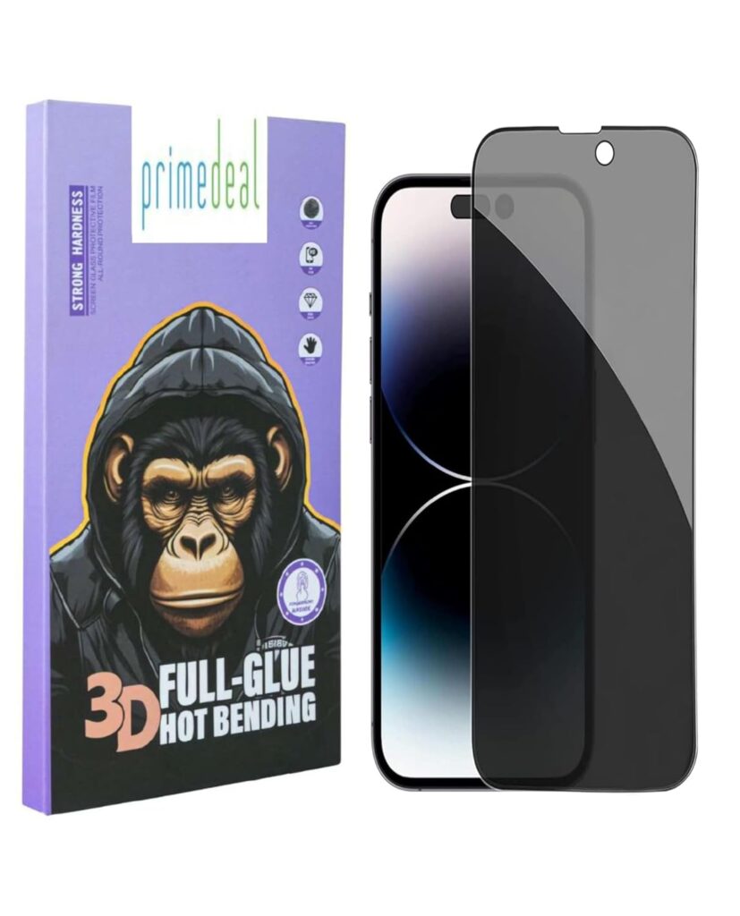Prime deal Military-Grade Gorilla Tempered Glass Compatible For iPhone 15 Pro (Black Privacy) Edge To Edge Coverage With Easy Installation Kit for Smartphone (Iphone 15 Pro Privacy)