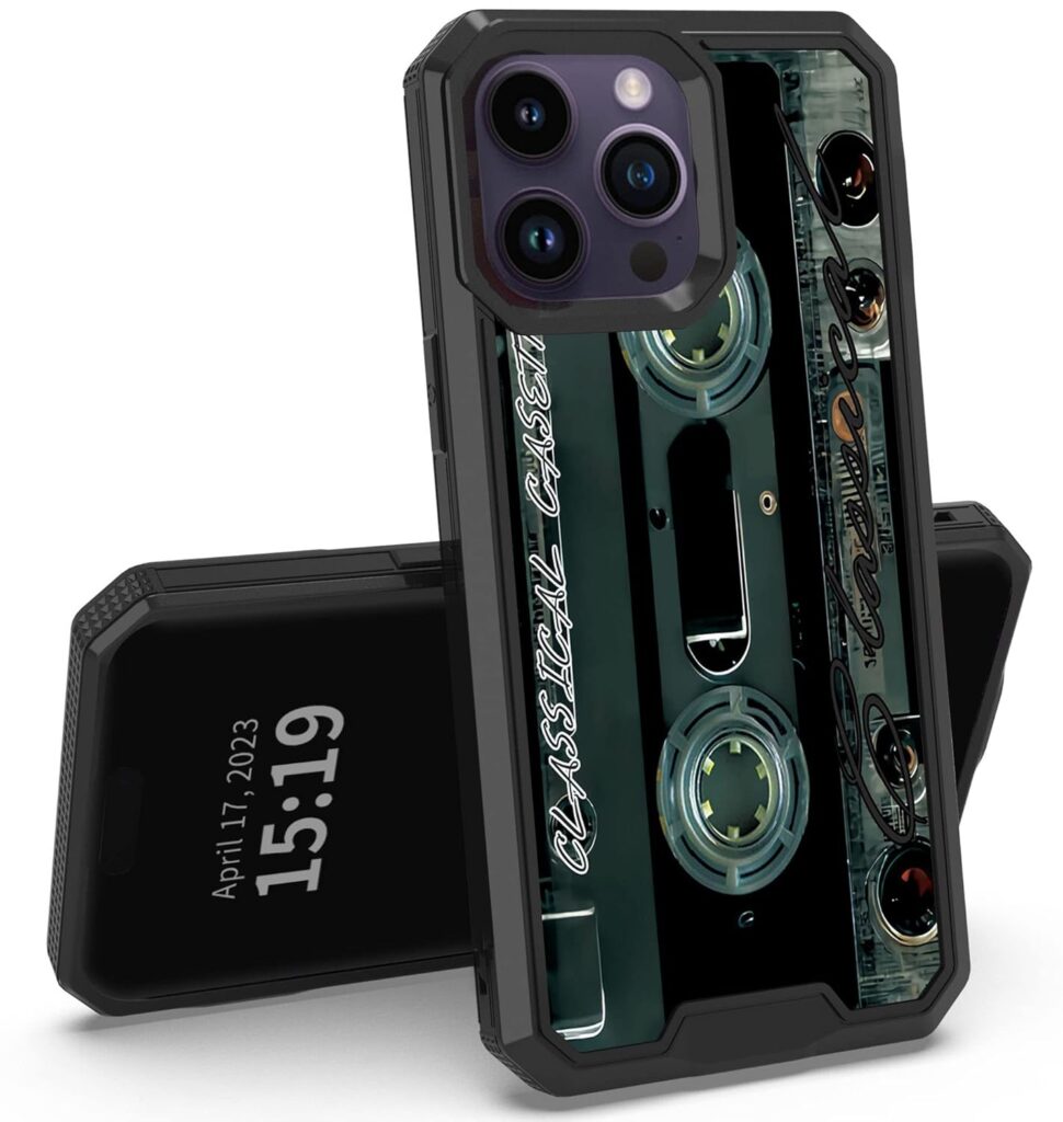 RYUITHDJP for iPhone 14 Pro Max Phone Case 6.7" Cassette Design Phone Case for iPhone 14 Pro Max Case Dual Layer Stylish Durable Cover