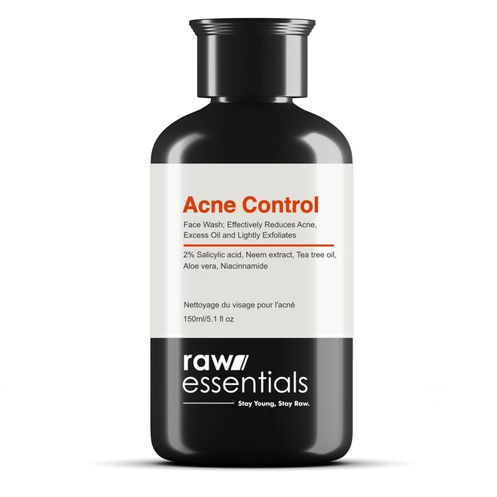 Raw Essentials Acne Control Face Wash 2% Salicylic Acid, Niacinamide, Neem Leaf Extract, Tea Tree Oil, Aloe vera for Acne Prone & Oily Skin 150ml, Pack of 1, Face Wash for Men & Women, 100% Natural Actives, Sulphate & Paraben Free