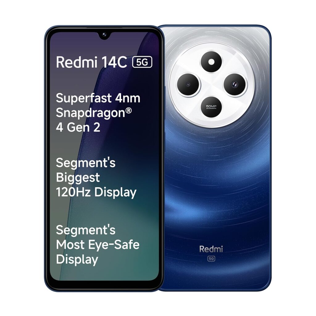 Redmi 14C 5G (Starlight Blue, 4GB RAM, 64GB Storage) | Superfast 4nm Snapdragon 4 Gen 2 | 120Hz 17.47cm (6.88”) Display | 5160mAh Battery | 50MP Dual Camera | Premium Starlight Design