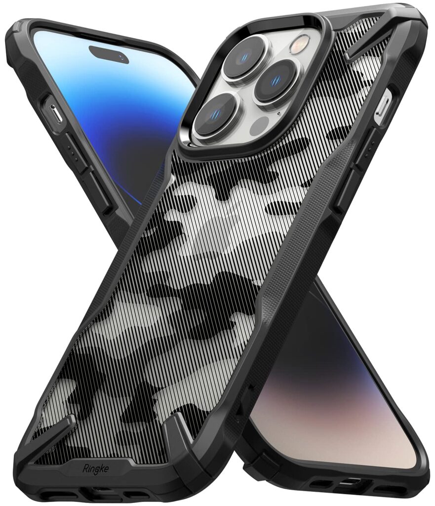 Ringke Fusion-X Compatible for iPhone 14 Pro Max Case Cover Military Camo Hard Back Flexible TPU Bumper Scratch Resistant Shockproof Protection iPhone 14 Pro Max Back Cover - Camo Black
