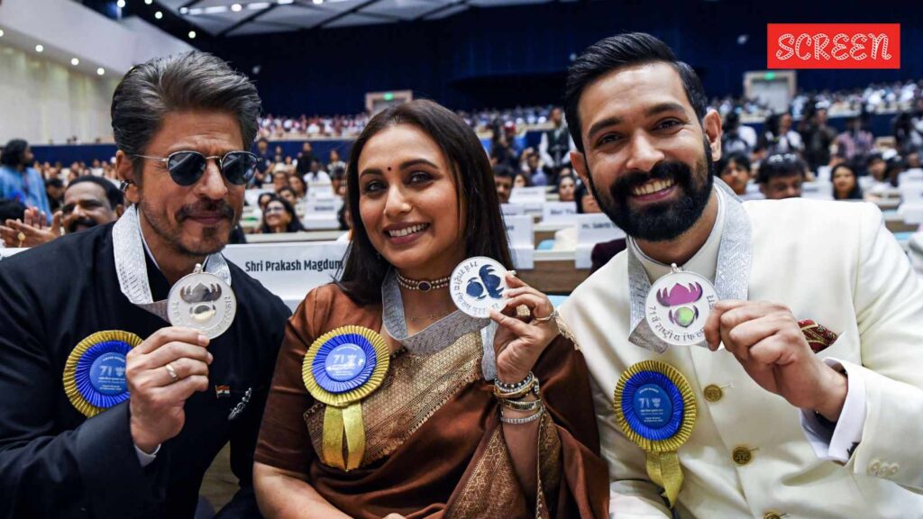 Rani Mukerji, Shah Rukh Khan and Vikrant Massey at National Award ceremony.