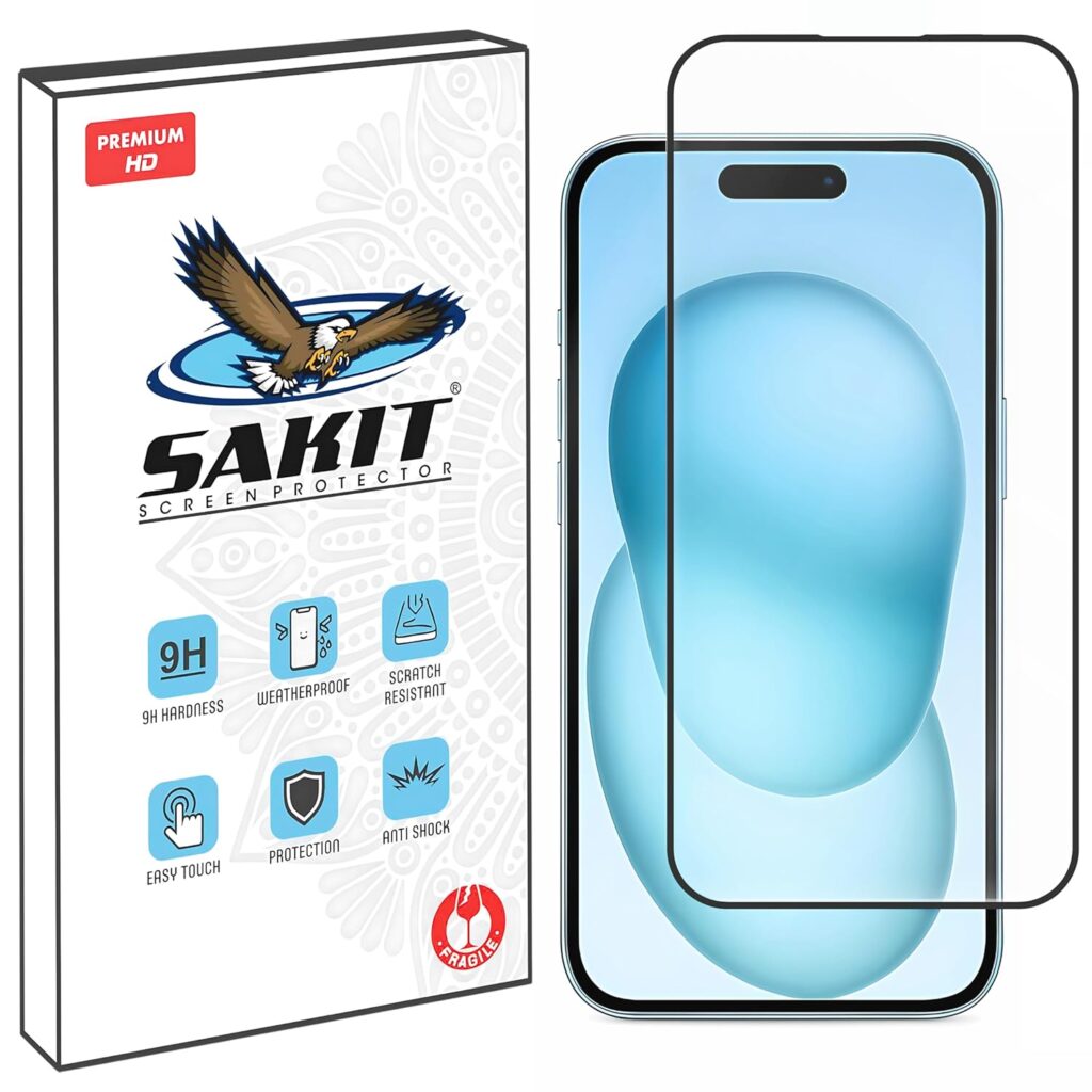 Sakit® Gorilla Tempered Glass Screen Protector For iPhone 16 Plus/iPhone 15 Plus With Edge to Edge Coverage and Easy Installation kit