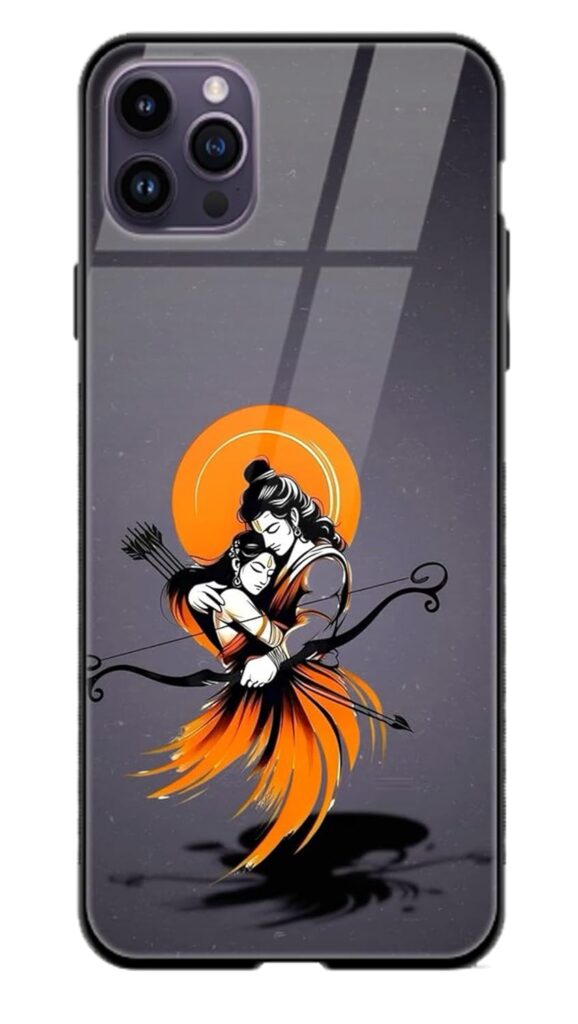 Silence Designs Full Body Protective Premium Glossy Printed Metal Soft TPU Silicone Mobile Back Case Cover for iPhone 14 Pro Max |Sita Ram