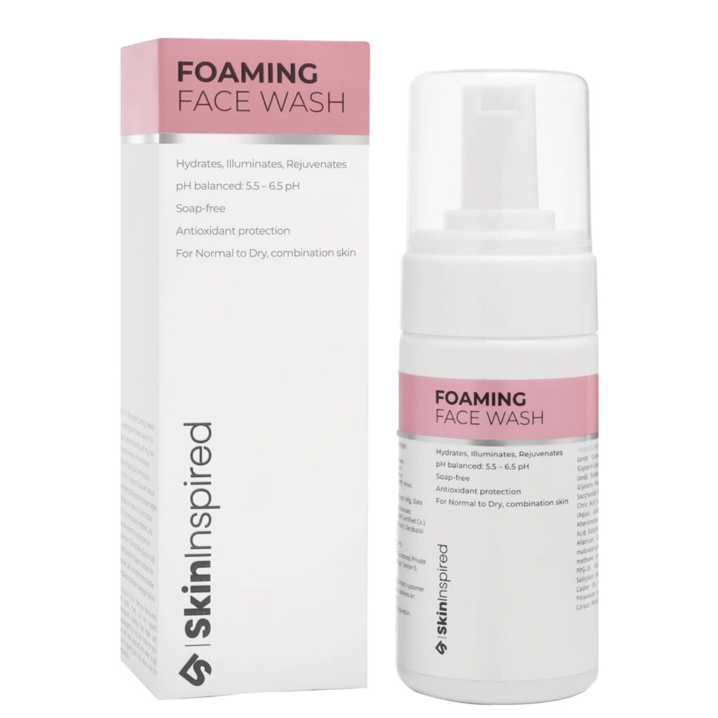 SkinInspired Foaming Daily Use Face Wash (100ml), AHA & BHA Natural Face Cleanser for Glowing Skin, Hyaluronic acid, Pentavitin, Best for Normal, Dry & Combination Skin, Good For Winters, Women & Men