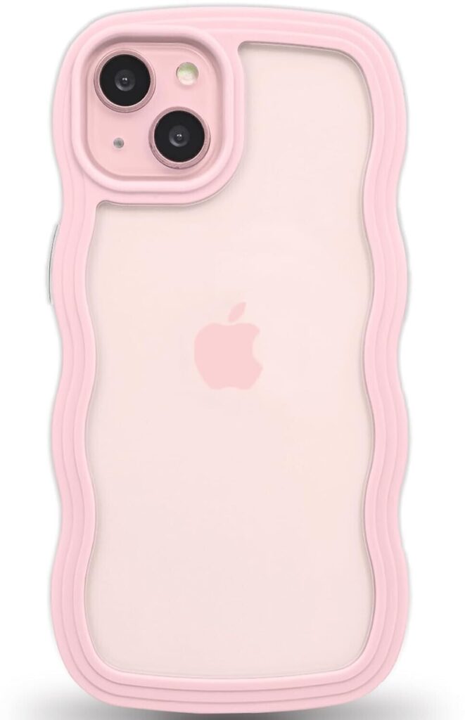 Soomio Back Cover Compatible with iPhone 15 Plus, Cute Curly Wave Frame Clear Case for Girls Women, Transparent Soft Silicone TPU Bumper Shockproof Protective Cover for iPhone 15 Plus (Pink)