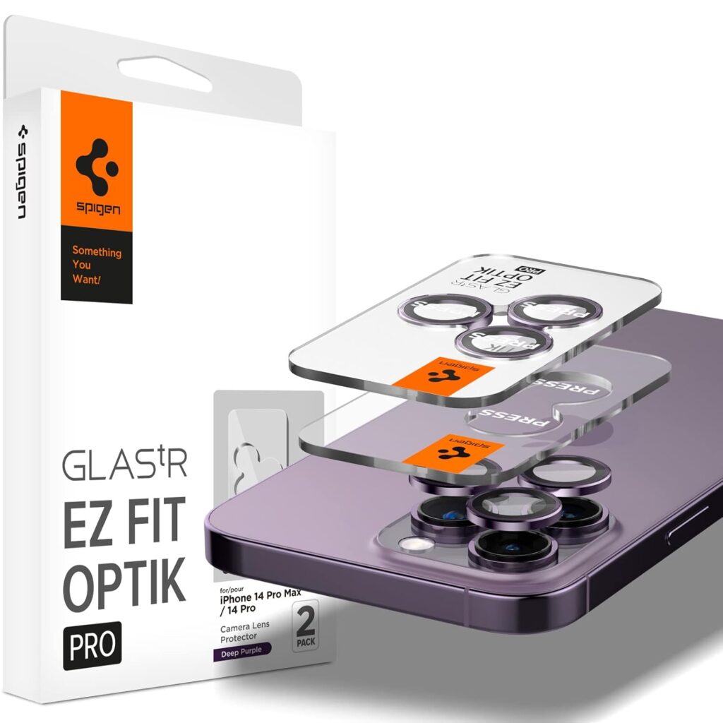 Spigen EZ Fit Optik Pro Tempered Glass Camera Lens Protector Guard for iPhone 14 Pro / 14 Pro Max (DeepPurple) - 2 Pack