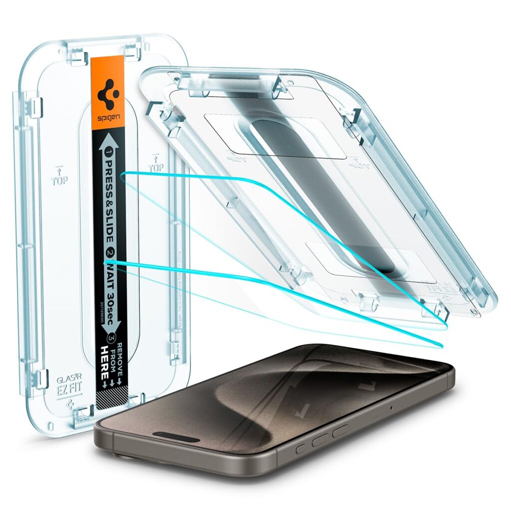 Spigen Ez Fit Tempered Glass Full Screen Protector Guard For iPhone 15 Pro Max Smartphone- 2 Pack
