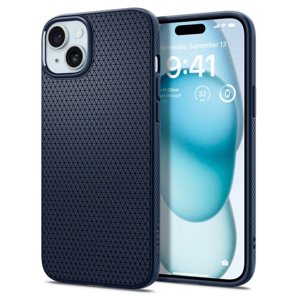 Spigen Liquid Air Back Cover Case Compatible with iPhone 15 Plus (TPU | Navy Blue)
