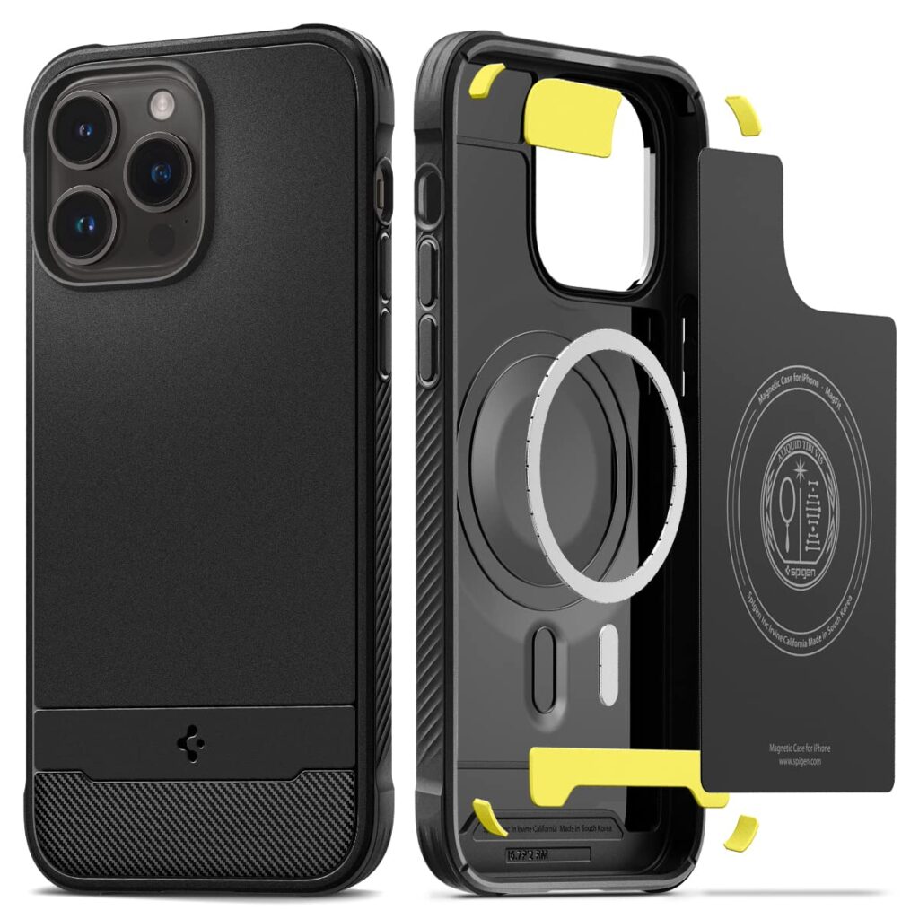 Spigen Rugged Armor MagFit Back Cover Case Compatible with iPhone 14 Pro Max (TPU + Poly Carbonate | Matte Black)