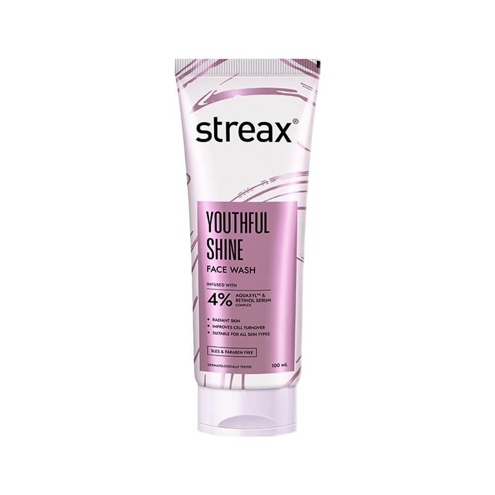 Streax Skin Youthful Shine Face wash cleanser,100 ml| 4% Aquaxyl & Retinol serum complex|Face wash for man & woman| SLES & Paraben Free| All skin types