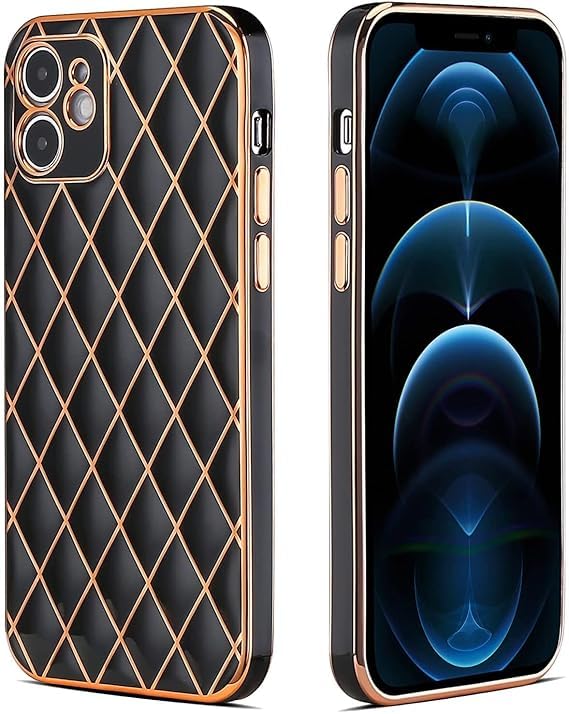 TEEKAOO Diamond Series Chrome Plating TPU Geometric Design Back Cover Case Compatible for iPhone 14 Pro Max (iPhone 14 Pro Max, Black)