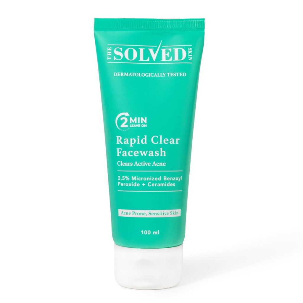 THE SOLVED SKIN India's 1st Dermatologically Tested Acnewash With Patented Micronized Benzoyl Peroxide. Kills 99% Acne Causing Bacteria, & Calms Inflamed Pimples in 4 Days. Normal to Oily Skin. 100ml (1, 100ml (Pack of 1))