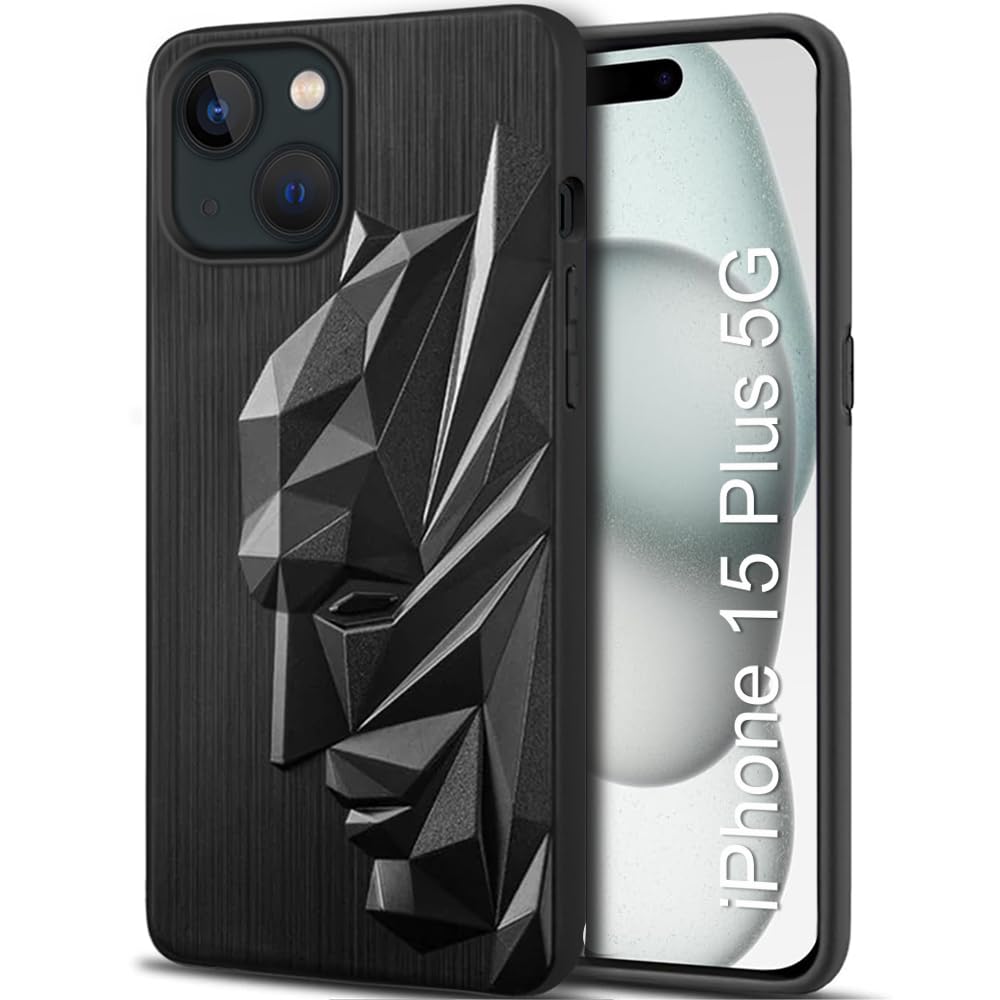 TOUCCH 3D Face Designer Case Cover for iPhone 15 Plus| Shock Proof Design with Camera Protection Ring| Liquid Case (Microfibre Lining) for iPhone 15 Plus | Silicone - Black