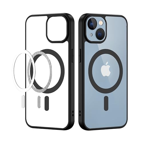 TOUCCH iPhone 14 Magnetic Transparent Case | Shock Proof Design & Camera Protection | Magsafe Wireless Charging case for Apple iPhone 14 | Sleek Hard Crystal Cover - Black (Back)