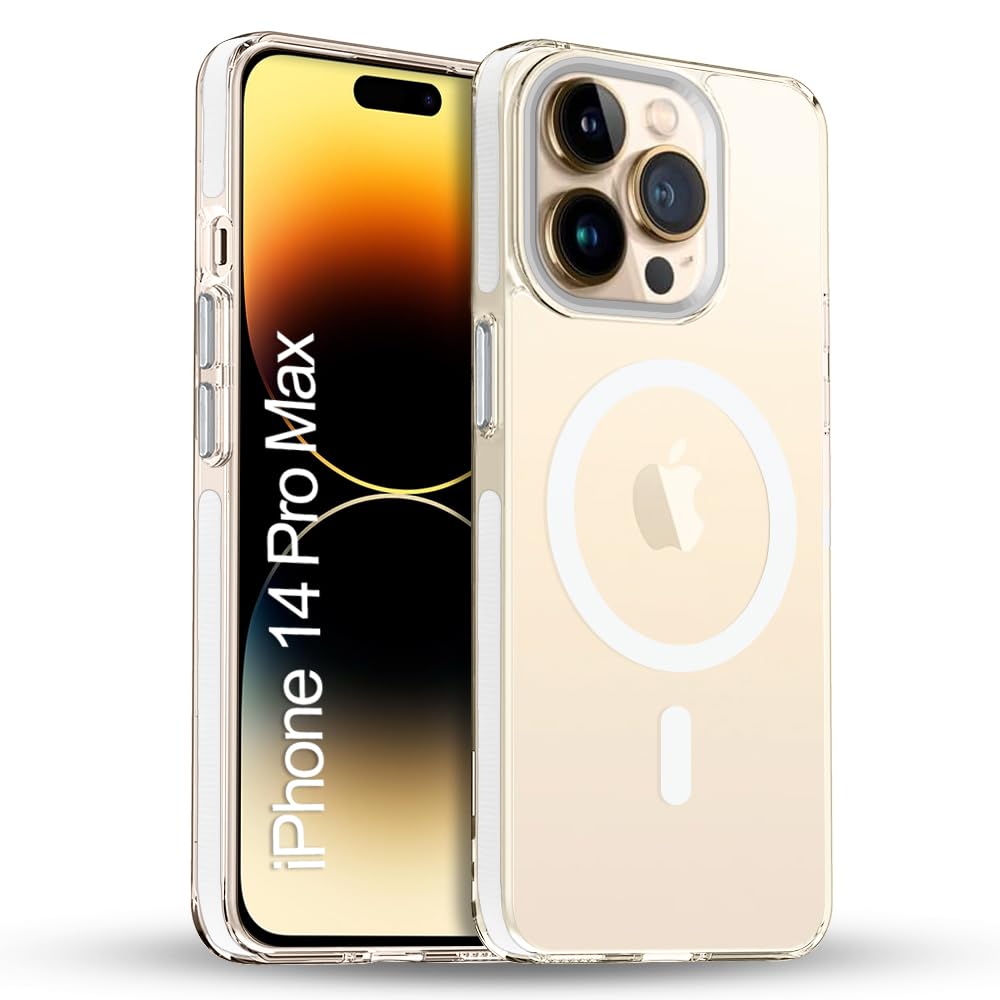 TOUCCH iPhone 14 pro max Crystal Grip Case | Shock Proof & Scratch Resistant | Magsafe Wireless Charging Cover for iPhone 14 pro max | Sleek Hard Crystal Cover (Premium-White)