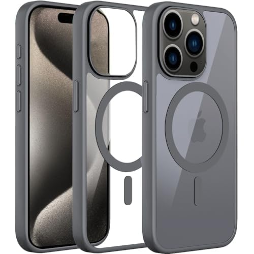 TOUCCH pc,pet iPhone 14 Pro Max Magnetic Transparent Case|Shockproof Case Design & Camera Protection|Magsafe Wireless Charging Case for Apple iPhone 14 Pro Max|Sleek Hard Crystal Cover-Grey (Back)