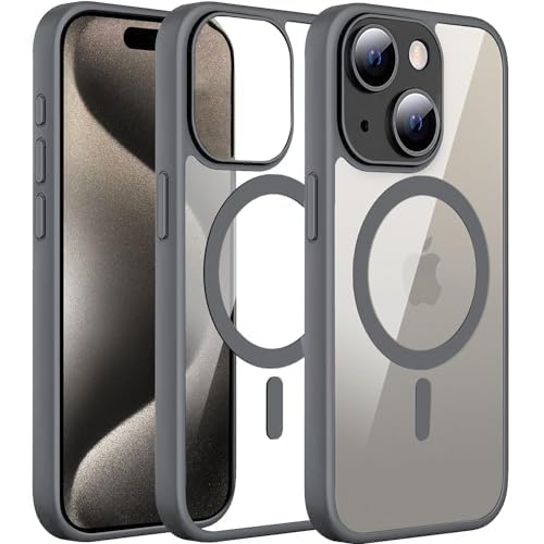 TOUCCH pc,pet iPhone 15 Plus Magnetic Transparent Case|Shockproof Case Design & Camera Protection|Magsafe Wireless Charging Case for Apple iPhone 15 Plus|Sleek Hard Crystal Cover-Grey (Back)