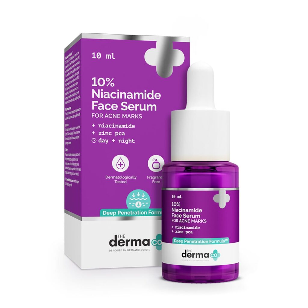 The Derma Co 10% Niacinamide Serum with 2% Zinc, Powered by Deep Penetration Formula™ | Fades Acne Marks, Controls Oil & Reduces Dark Spots | 10 ml