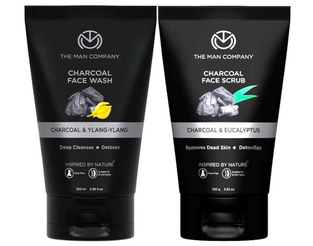 The Man Company Charcoal Face Scrub with Face Wash for Deep-Cleanse Pores, Exfoliation, Anti- Acne, Blackhead Remover, Brightens Skin