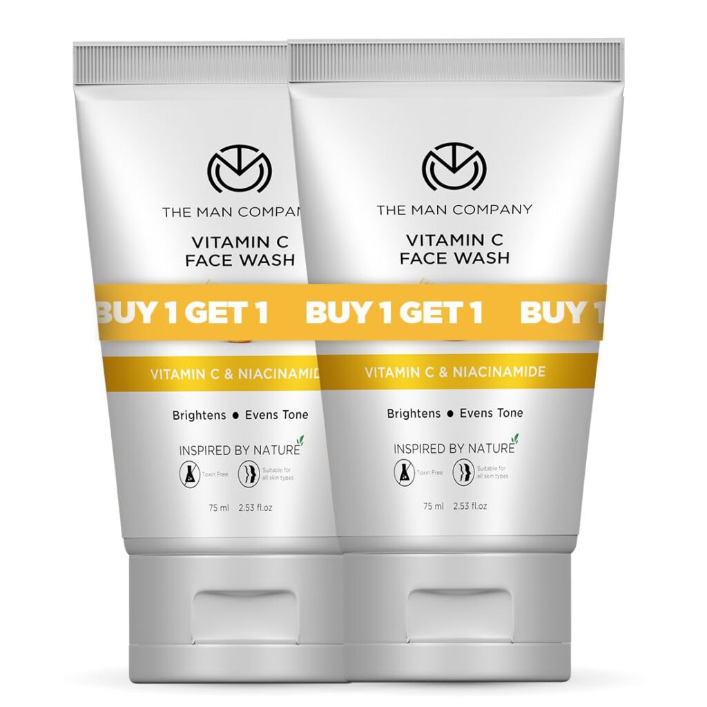 The Man Company Skin Brightening (Buy 1 Get 1) Vitamin C Face Wash- 75 ml Each with Turmeric and Niacinamide For Clean, Bright & Soft Skin I Oil Free Look I Unclog Pores,Instant Glow