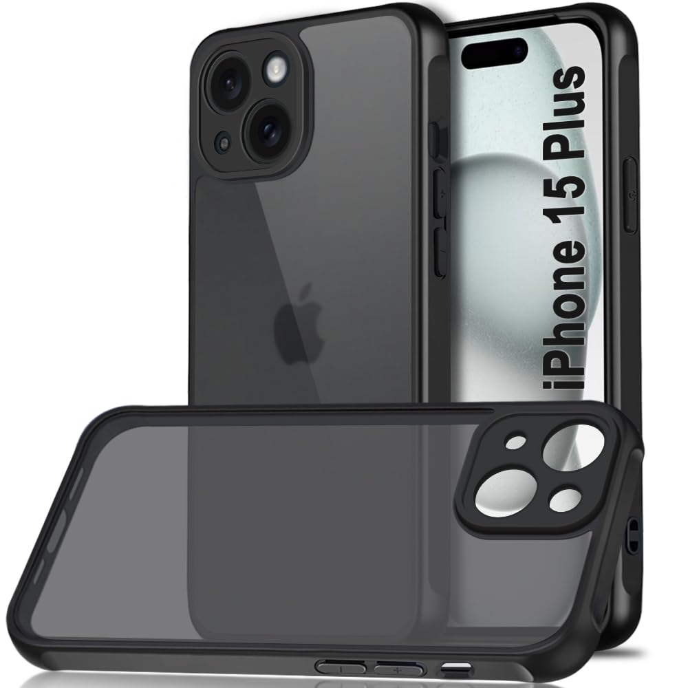 TheGiftKart Hybrid Matte Frosted Translucent Back Cover Case for iPhone 15 Plus | Shockproof Design | Camera Protection Module | Hard Back Cover for iPhone 15 Plus (PC & TPU, Frost Black)