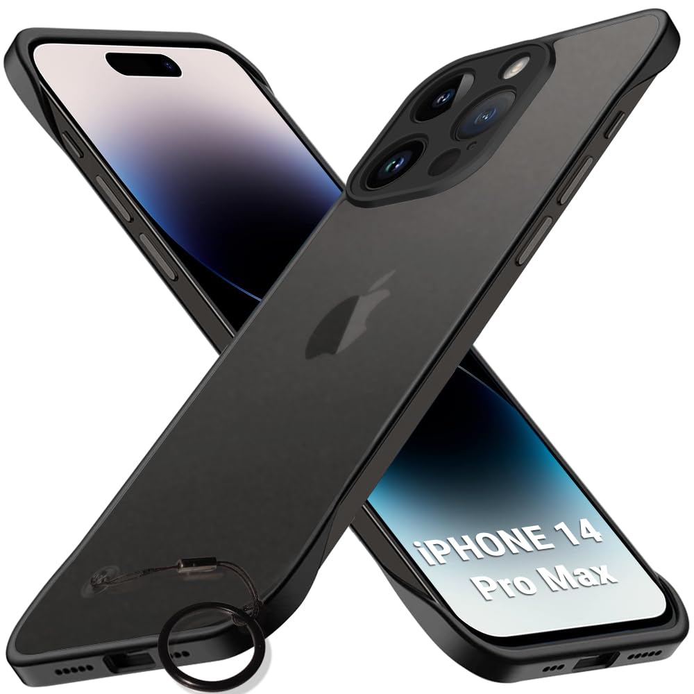 TheGiftKart Hybrid Ultimate Slim Back Case Cover for iPhone 14 Pro MAX | Camera & Screen Protection | Frosted Matte Translucent Hard Back Case Cover for iPhone 14 Pro MAX (PC & TPU, Black Bumper)