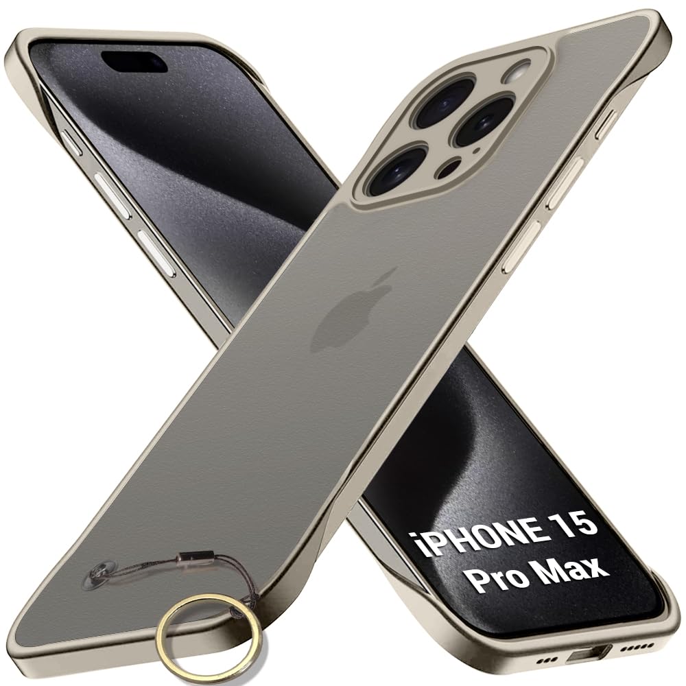TheGiftKart Hybrid Ultimate Slim Back Case Cover for iPhone 15 Pro Max | Camera & Screen Protection | Frosted Matte Translucent Hard Back Case for iPhone 15 Pro Max (PC & TPU, Natural Titanium Bumper)