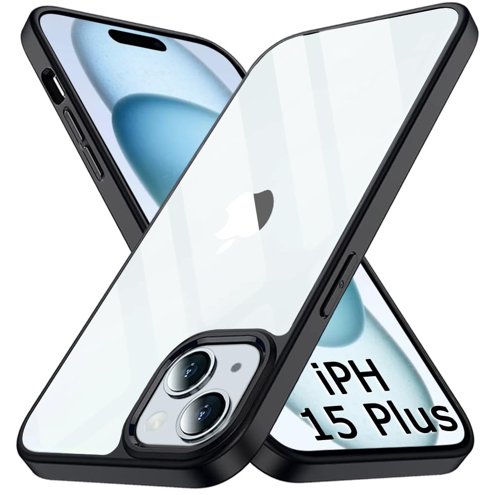 TheGiftKart TPU+PC Ultra-Hybrid Crystal Clear Back Cover Case For Iphone 15 Plus|Slim Fit Shockproof Design|Camera Protection Bump|Transparent Back Cover Case For Iphone 15 Plus(Black Bumper)