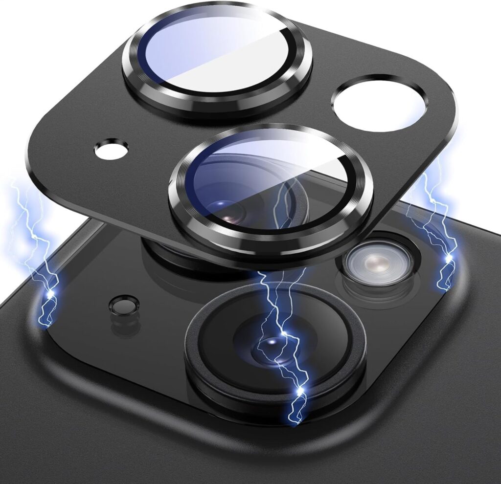 Trenz Mart Camera Lens Protector for iPhone 15 / iPhone 15 Plus - Aluminium Alloy Metal Cover Camera Protector - Case Friendly, Scratch Resistant, Easy Installation (Black)