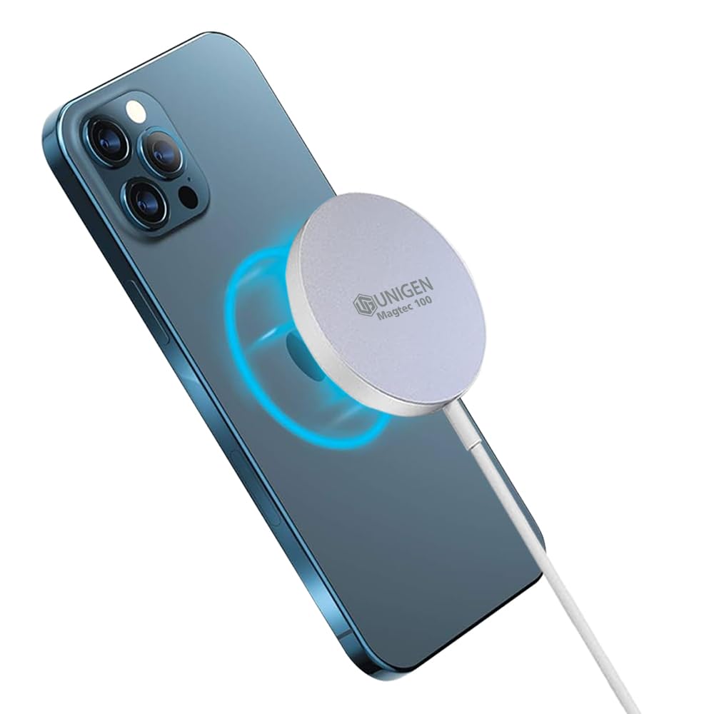UNIGEN® Audio MAGTEC 100 Magnetic Fast 15W Wireless Charger Compatible with MagSafe Charging iPhone 16/15/15 Pro/15 Plus/15 Pro Max/14/14 Pro/14 Plus/14 Pro Max/13/13 Pro/13 Pro Max/12-White
