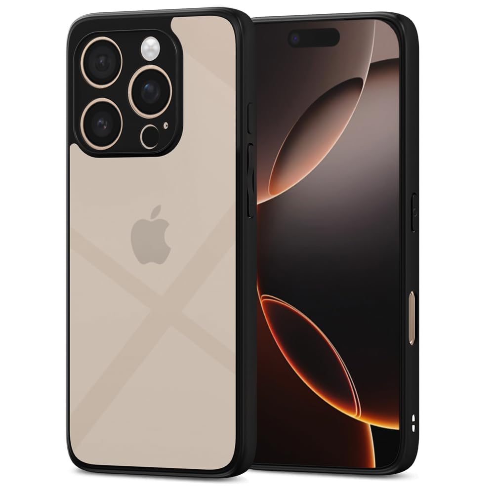 Ustick Back Cover | 360° Protection | Crystal Clear Hard Back Transparent | Bumper Case for iPhone (PC+TPU, Black Bumper) (Black Transparent, IP 14 Pro Max)